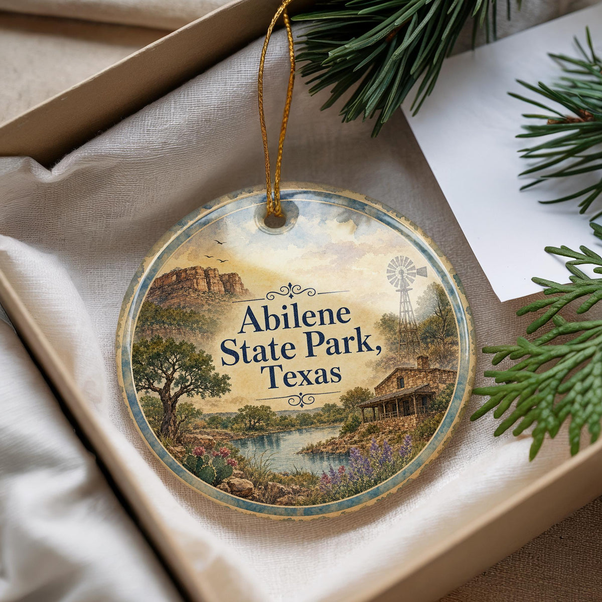 Abilene State Park Texas Watercolor Ceramic Ornament, Abilene TX State Park Souvenir, Texas Travel Keepsake Ornament — photo 4