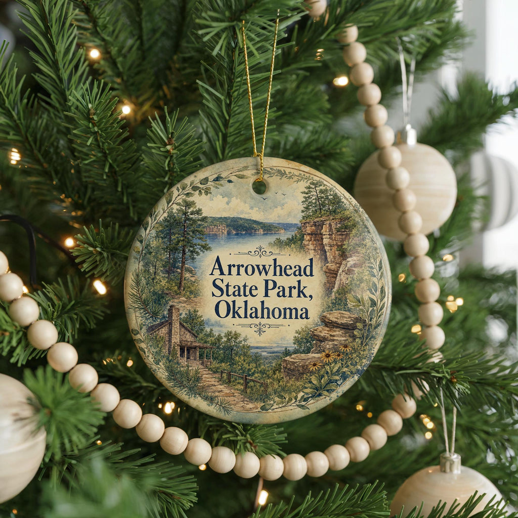 Arrowhead State Park Oklahoma Watercolor Ceramic Ornament, Lake Eufaula Souvenir, Travel Keepsake, Oklahoma State Park Gift — photo 6