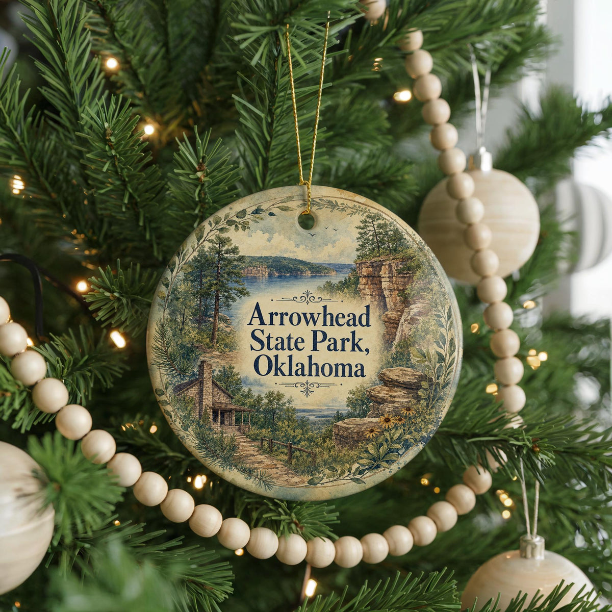 Arrowhead State Park Oklahoma Watercolor Ceramic Ornament, Lake Eufaula Souvenir, Travel Keepsake, Oklahoma State Park Gift — photo 6