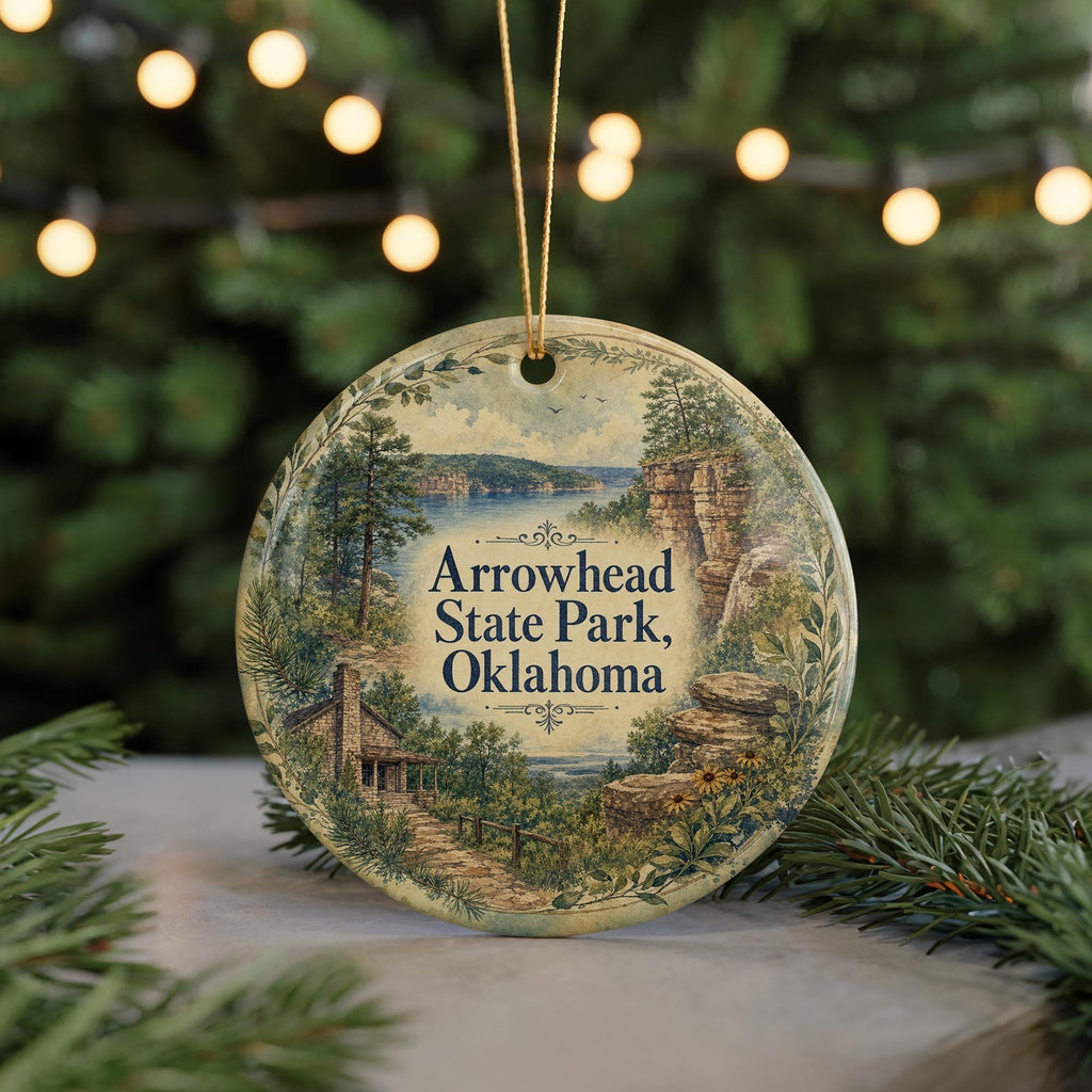Arrowhead State Park Oklahoma Watercolor Ceramic Ornament, Lake Eufaula Souvenir, Travel Keepsake, Oklahoma State Park Gift — photo 7
