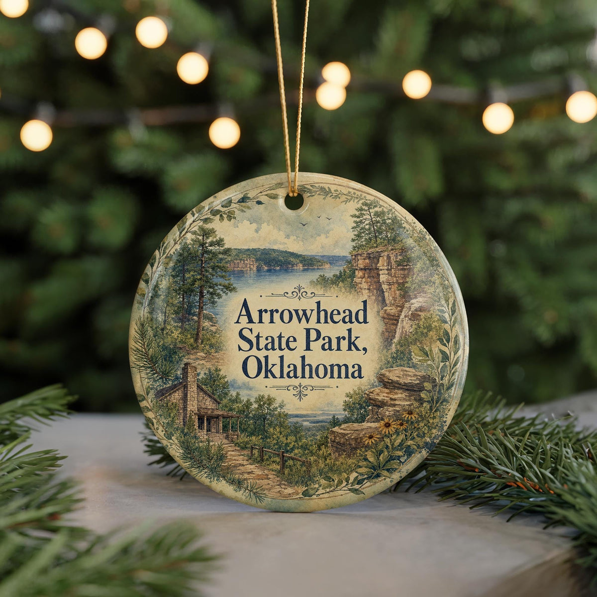 Arrowhead State Park Oklahoma Watercolor Ceramic Ornament, Lake Eufaula Souvenir, Travel Keepsake, Oklahoma State Park Gift — photo 7