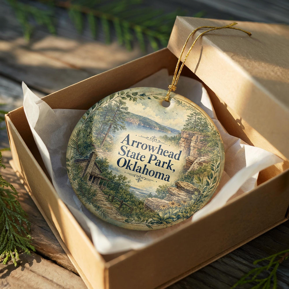 Arrowhead State Park Oklahoma Watercolor Ceramic Ornament, Lake Eufaula Souvenir, Travel Keepsake, Oklahoma State Park Gift — photo 8