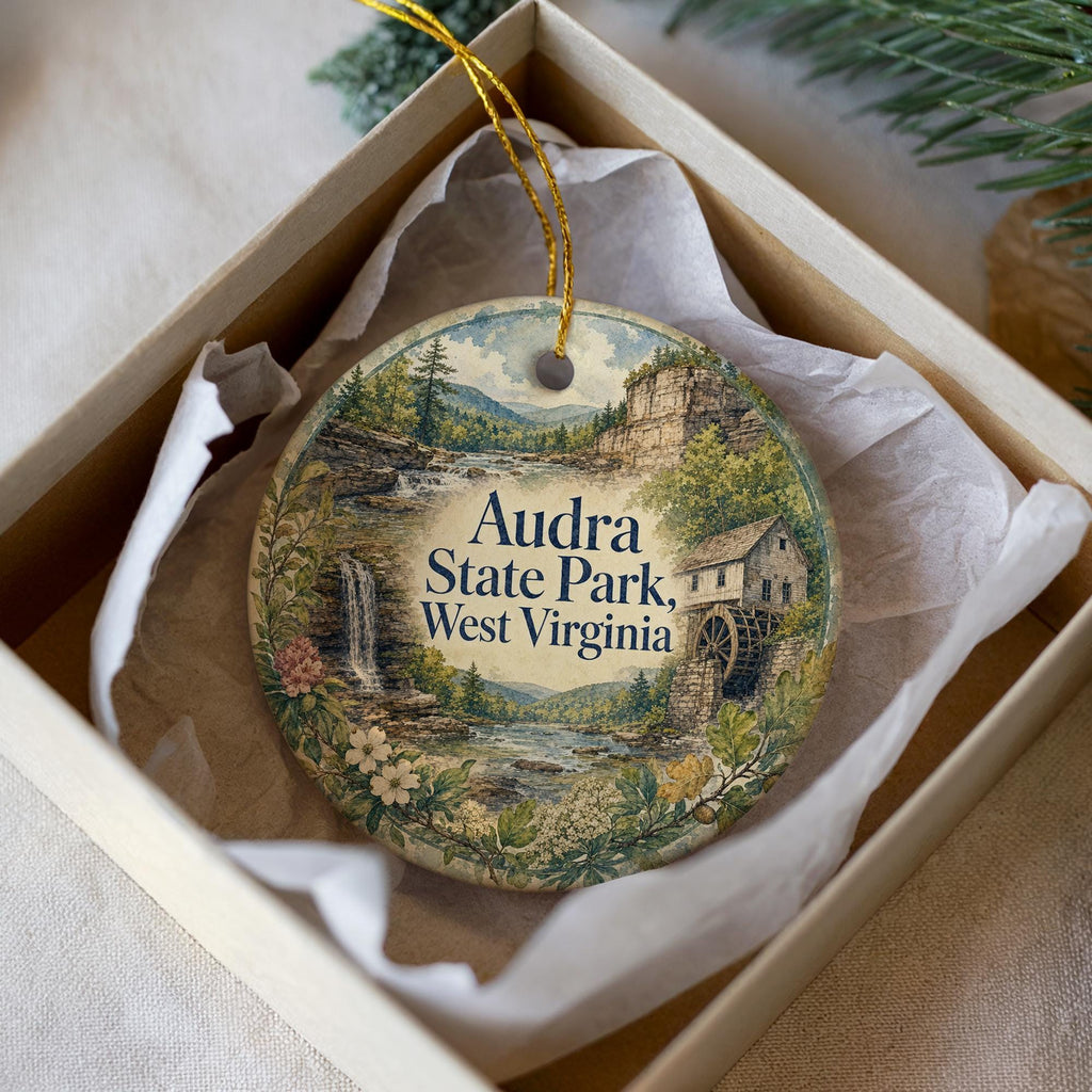 Audra State Park West Virginia Watercolor Ceramic Ornament, WV State Park Souvenir, Nature Travel Keepsake Gift — photo 1
