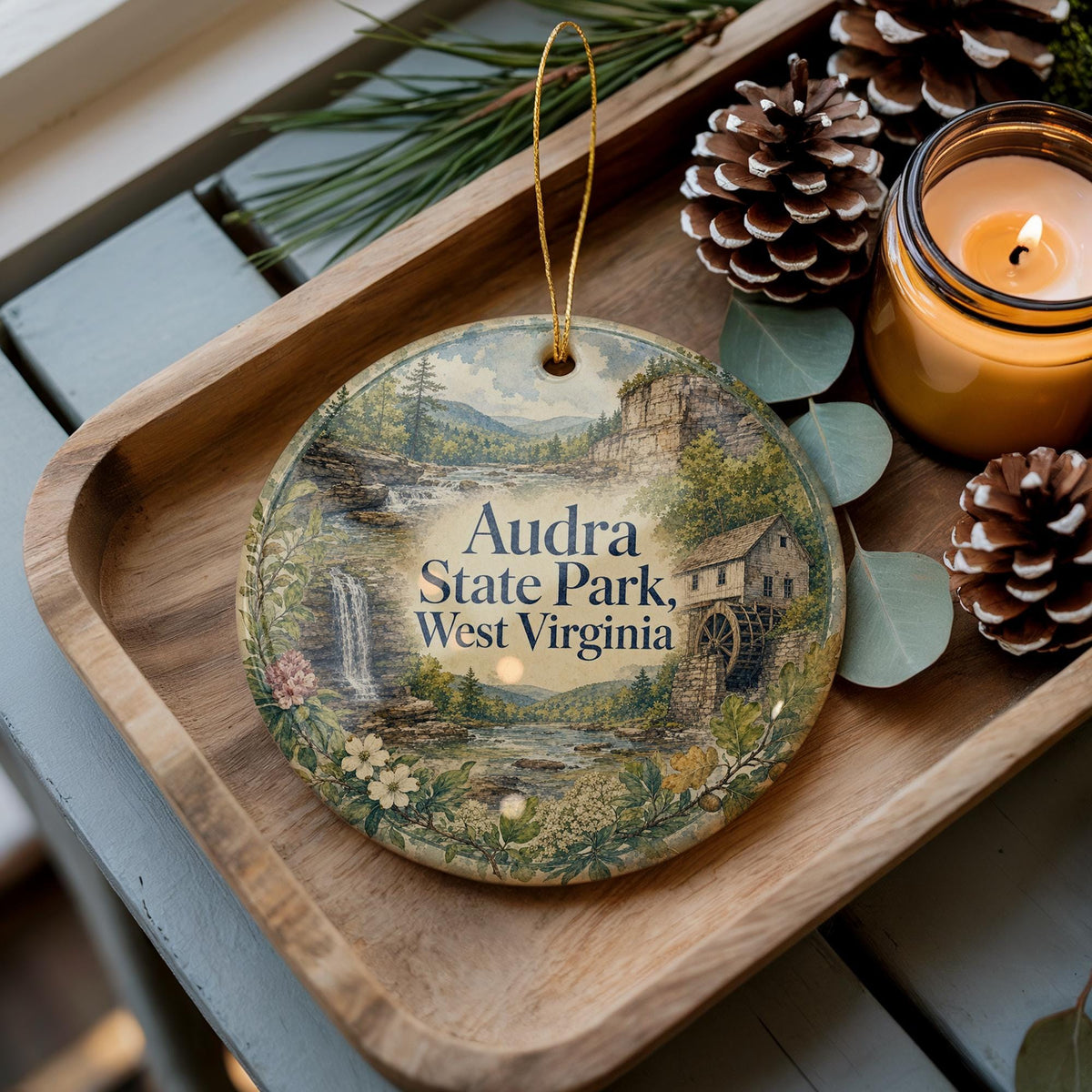 Audra State Park West Virginia Watercolor Ceramic Ornament, WV State Park Souvenir, Nature Travel Keepsake Gift — photo 3