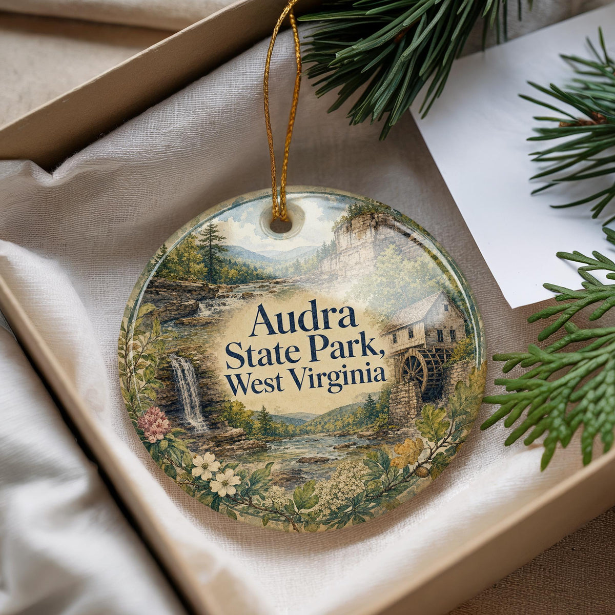 Audra State Park West Virginia Watercolor Ceramic Ornament, WV State Park Souvenir, Nature Travel Keepsake Gift — photo 4