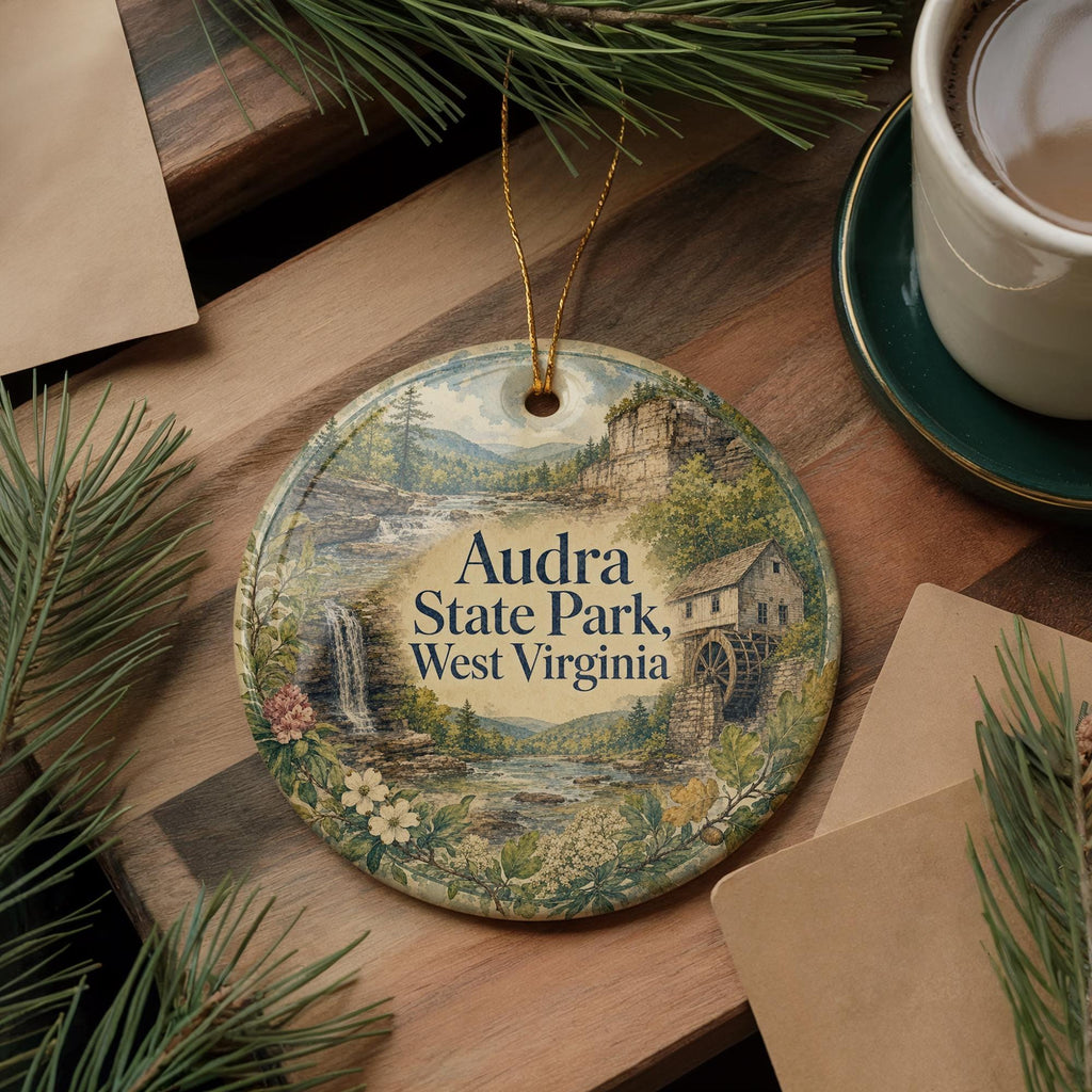 Audra State Park West Virginia Watercolor Ceramic Ornament, WV State Park Souvenir, Nature Travel Keepsake Gift — photo 5