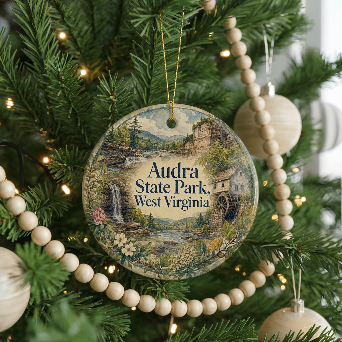 Audra State Park West Virginia Watercolor Ceramic Ornament, WV State Park Souvenir, Nature Travel Keepsake Gift — photo 6