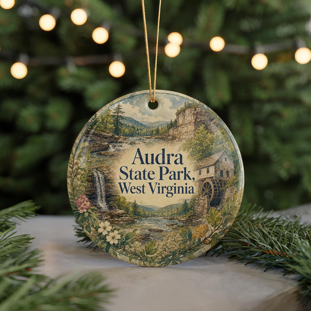 Audra State Park West Virginia Watercolor Ceramic Ornament, WV State Park Souvenir, Nature Travel Keepsake Gift — photo 7
