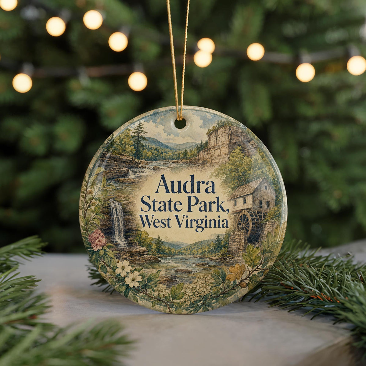 Audra State Park West Virginia Watercolor Ceramic Ornament, WV State Park Souvenir, Nature Travel Keepsake Gift — photo 7
