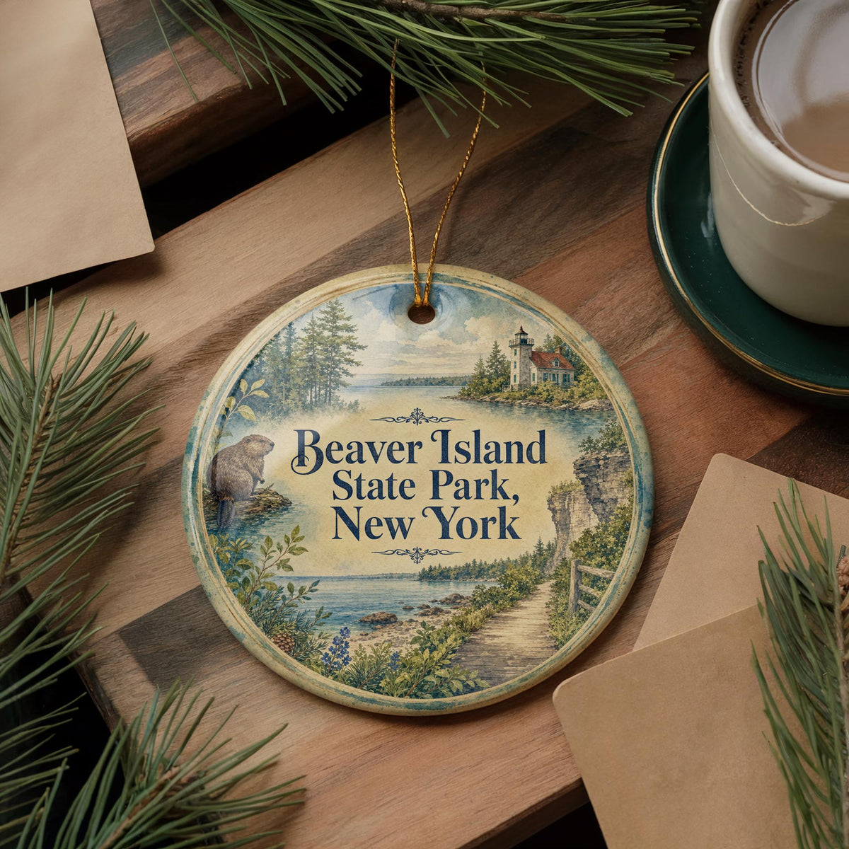 Beaver Island State Park New York Watercolor Ceramic Ornament, Niagara River Park Souvenir Gift, Travel Keepsake Decor — photo 5