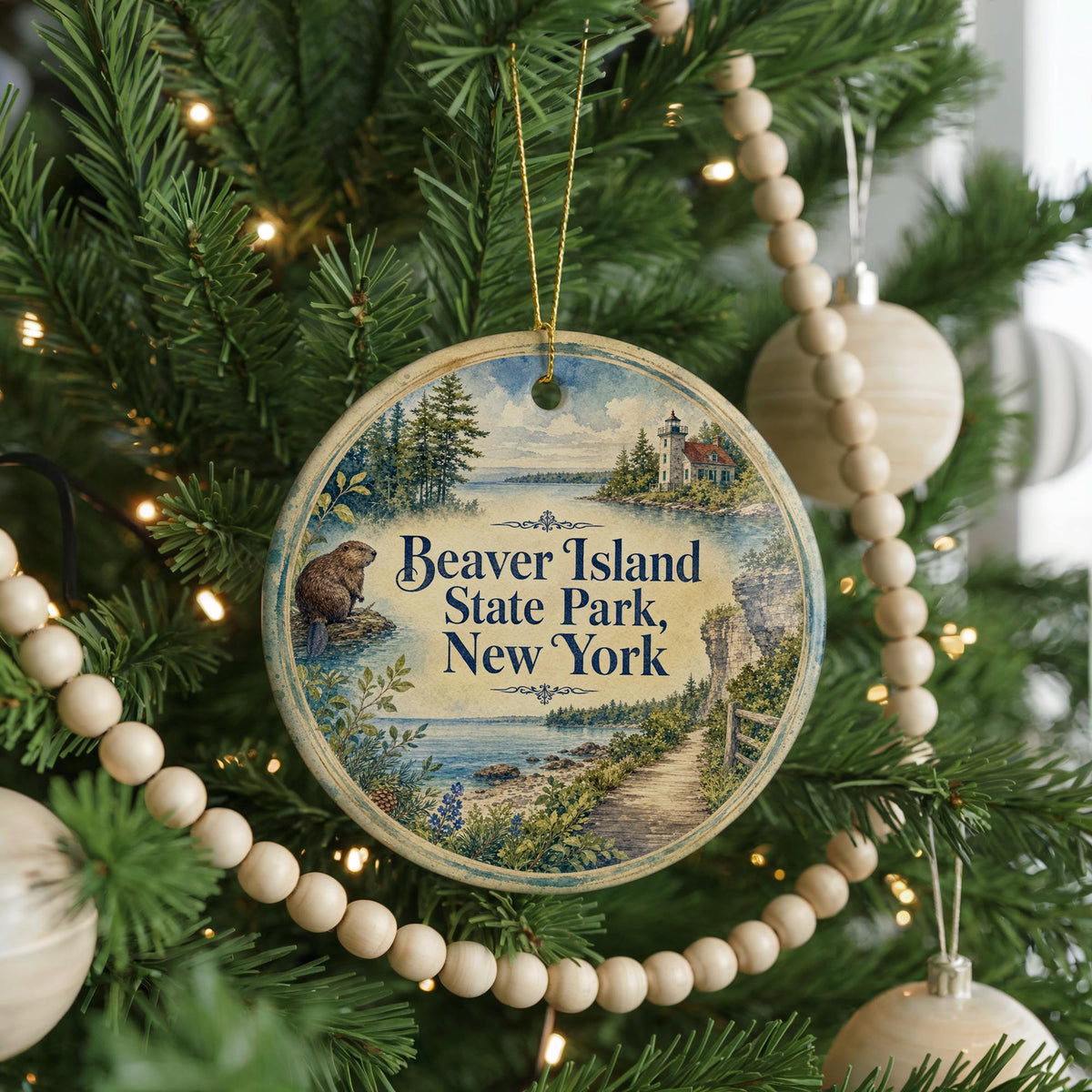 Beaver Island State Park New York Watercolor Ceramic Ornament, Niagara River Park Souvenir Gift, Travel Keepsake Decor — photo 6