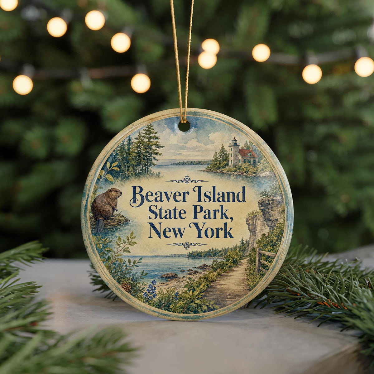 Beaver Island State Park New York Watercolor Ceramic Ornament, Niagara River Park Souvenir Gift, Travel Keepsake Decor — photo 7
