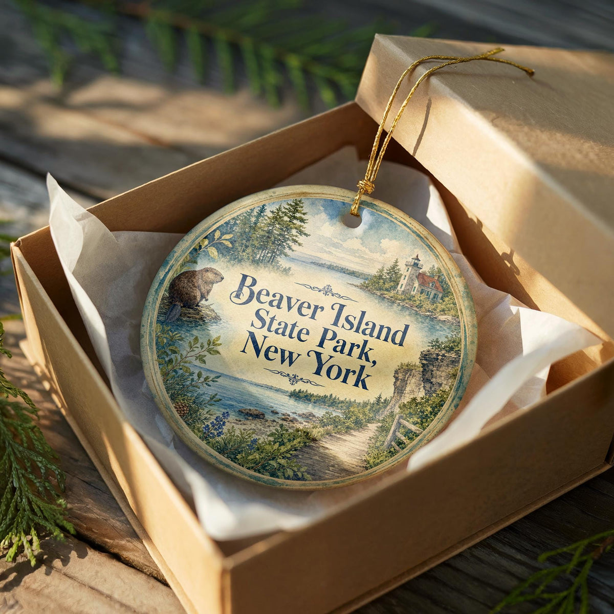 Beaver Island State Park New York Watercolor Ceramic Ornament, Niagara River Park Souvenir Gift, Travel Keepsake Decor — photo 8