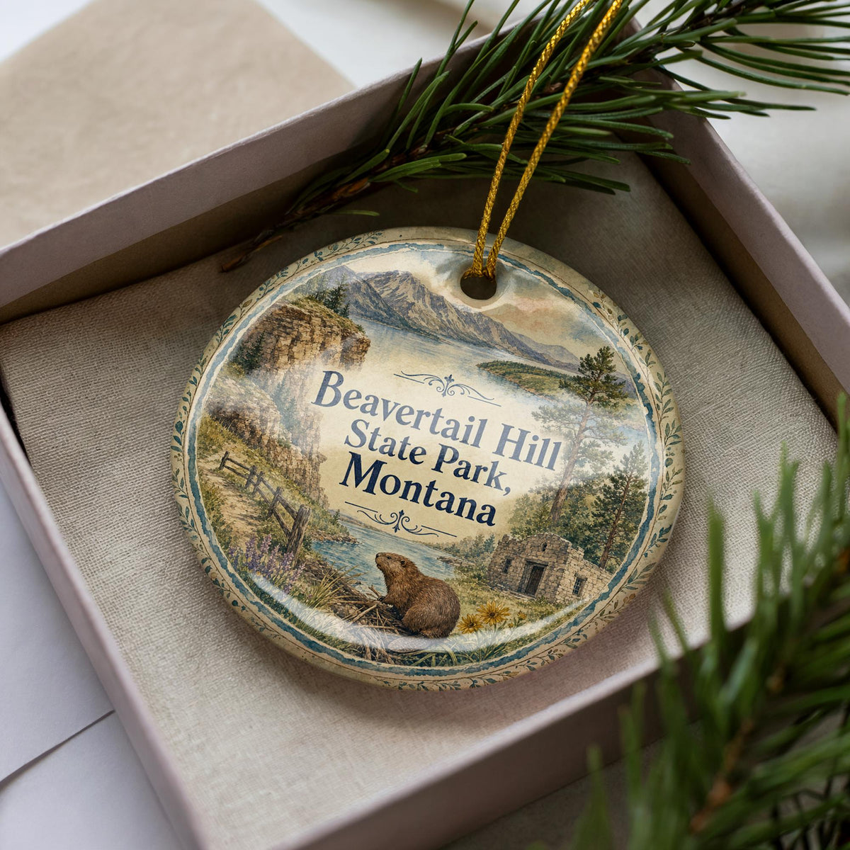 Watercolor Beavertail Hill State Park Montana Ceramic Ornament, Montana State Park Souvenir, Travel Keepsake Gift — photo 1