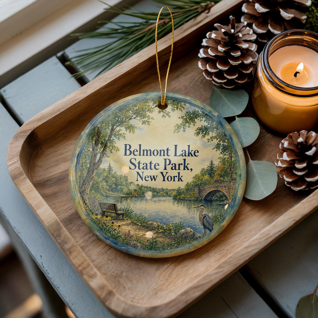 Belmont Lake State Park New York Watercolor Ceramic Ornament, Long Island State Park Souvenir, Holiday Tree Decoration — photo 3