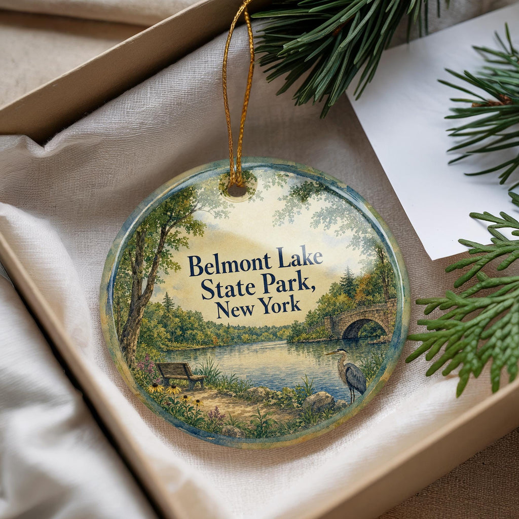 Belmont Lake State Park New York Watercolor Ceramic Ornament, Long Island State Park Souvenir, Holiday Tree Decoration — photo 4