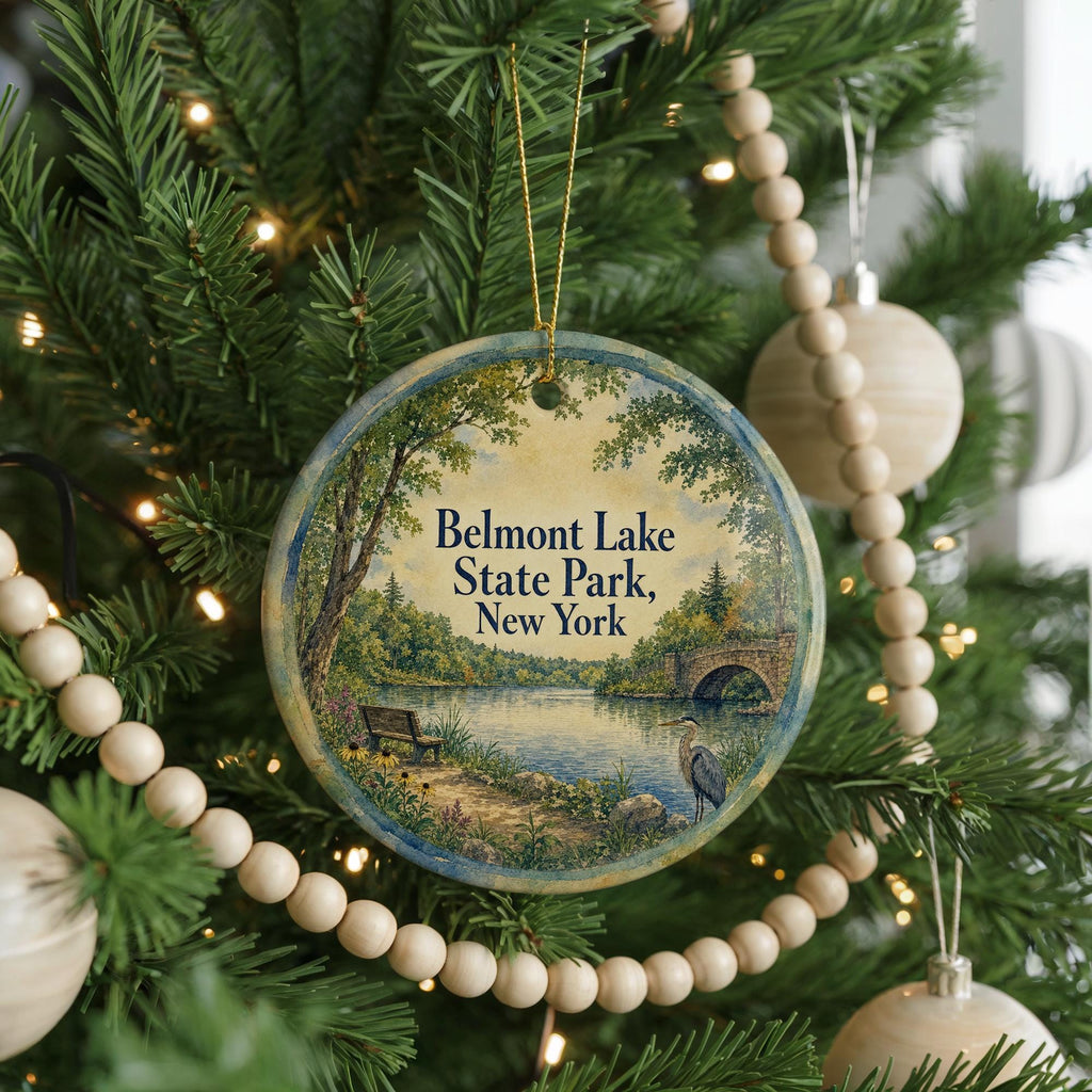Belmont Lake State Park New York Watercolor Ceramic Ornament, Long Island State Park Souvenir, Holiday Tree Decoration — photo 6