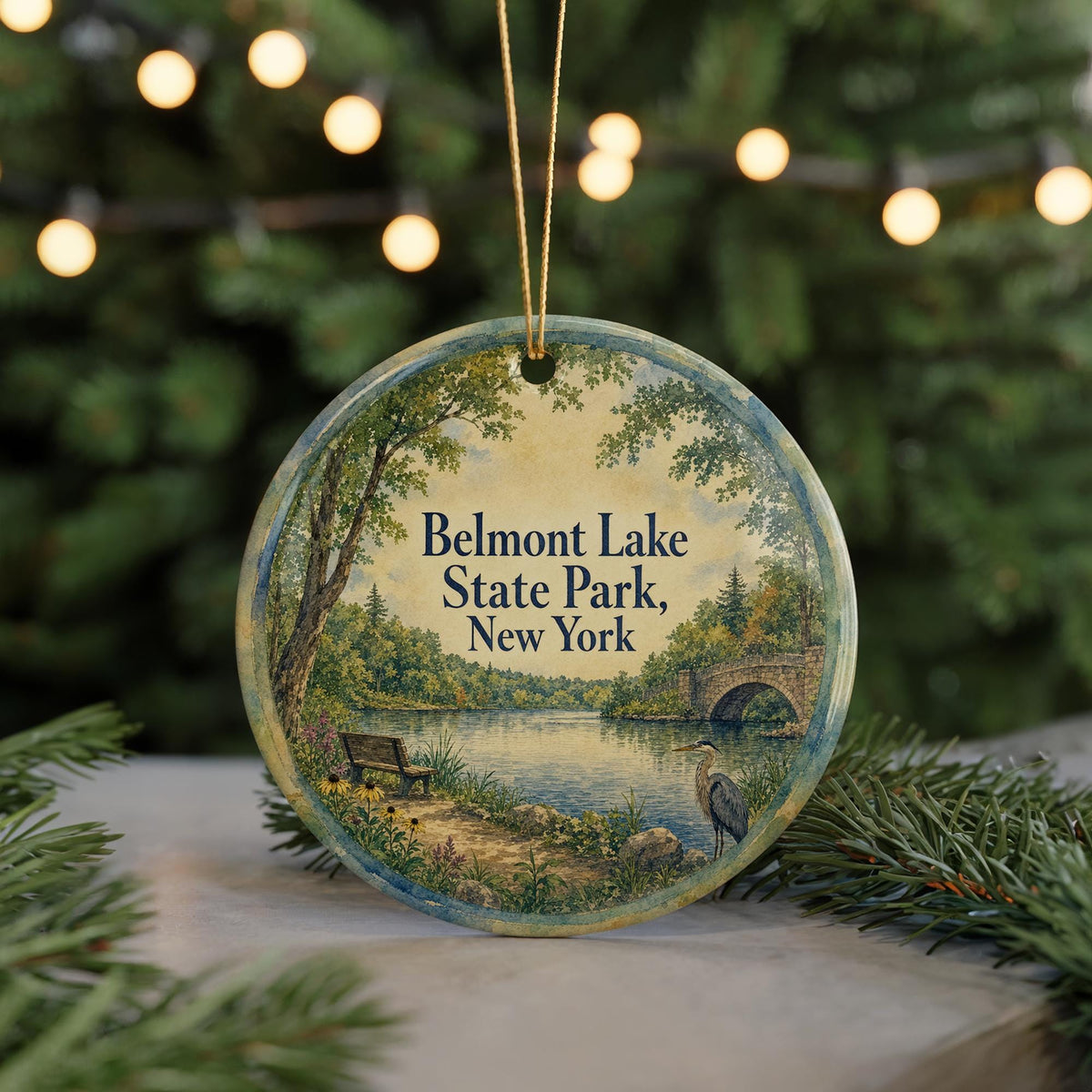 Belmont Lake State Park New York Watercolor Ceramic Ornament, Long Island State Park Souvenir, Holiday Tree Decoration — photo 7