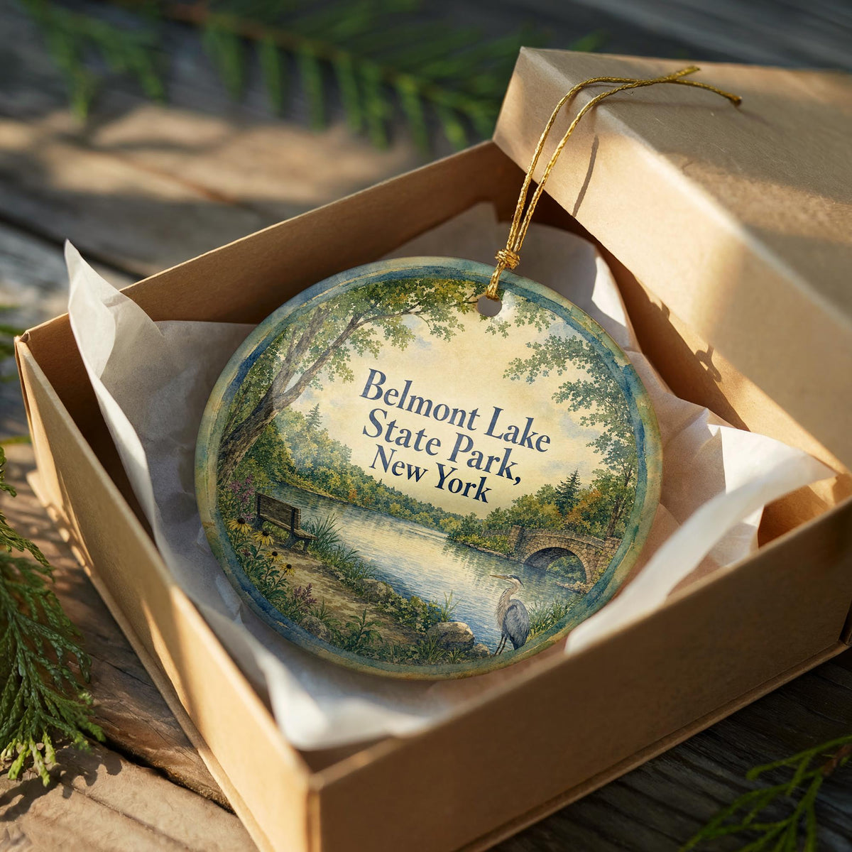 Belmont Lake State Park New York Watercolor Ceramic Ornament, Long Island State Park Souvenir, Holiday Tree Decoration — photo 8