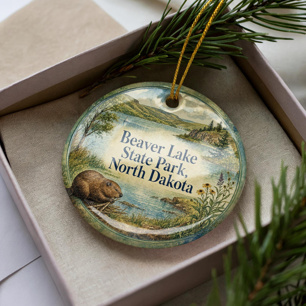 Beaver Lake State Park North Dakota Ceramic Ornament, Watercolor Travel Souvenir, Nature Park Keepsake Gift — photo 1
