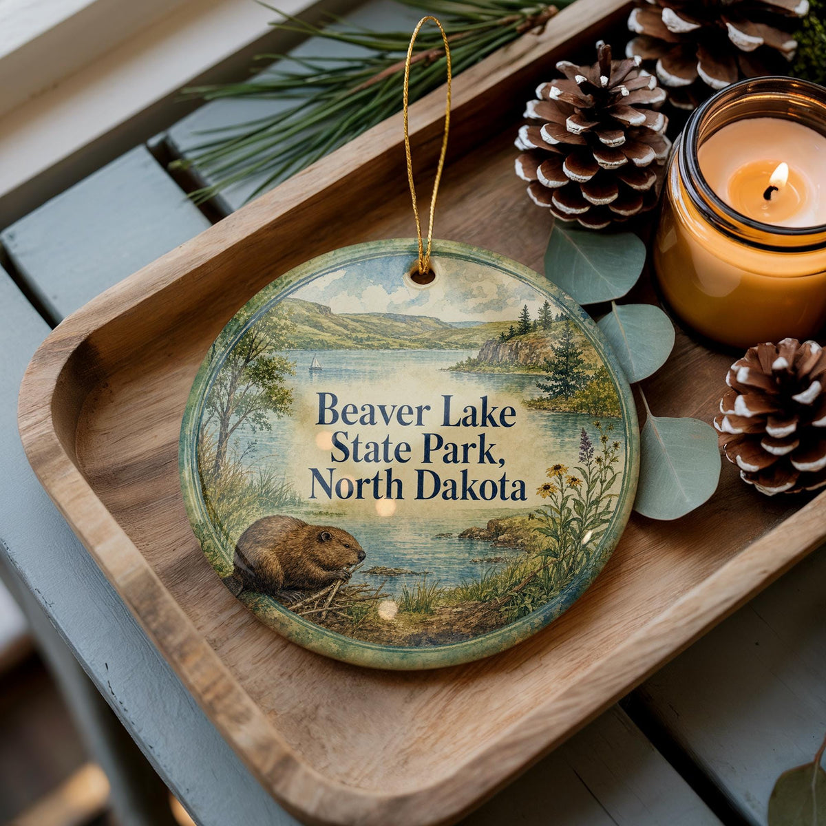 Beaver Lake State Park North Dakota Ceramic Ornament, Watercolor Travel Souvenir, Nature Park Keepsake Gift — photo 2