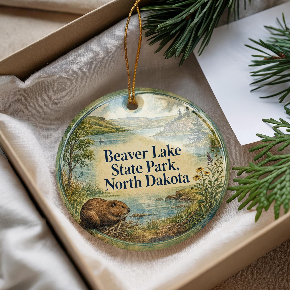Beaver Lake State Park North Dakota Ceramic Ornament, Watercolor Travel Souvenir, Nature Park Keepsake Gift — photo 4