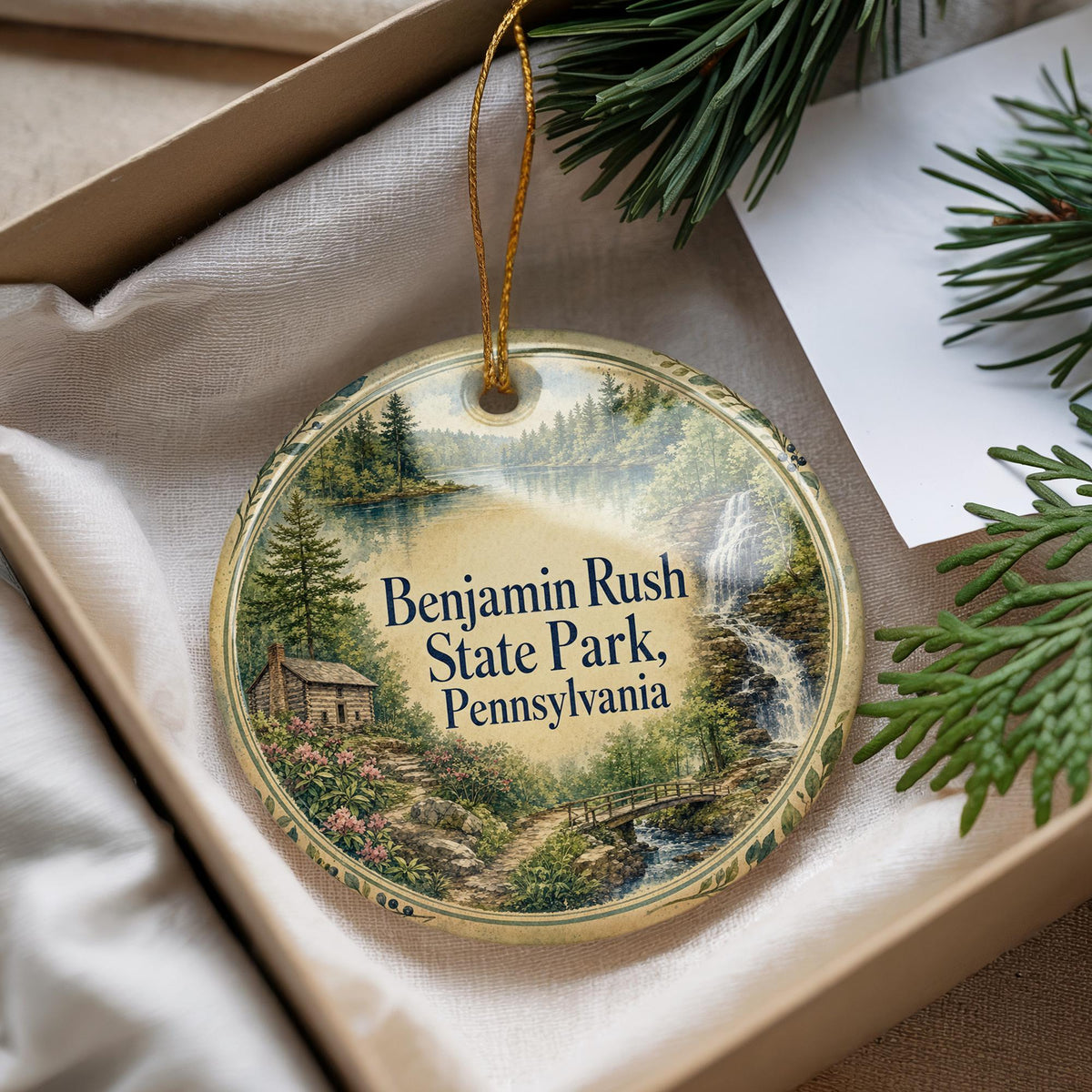 Benjamin Rush State Park Pennsylvania Watercolor Ceramic Ornament, State Park Souvenir, Travel Keepsake Gift — photo 4
