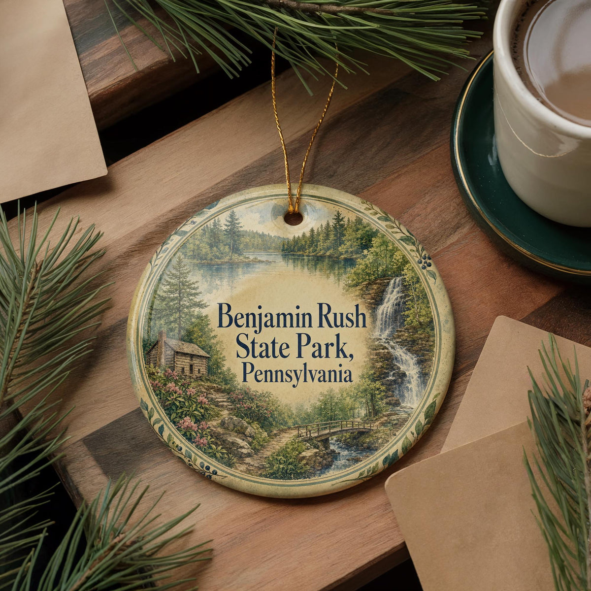 Benjamin Rush State Park Pennsylvania Watercolor Ceramic Ornament, State Park Souvenir, Travel Keepsake Gift — photo 5