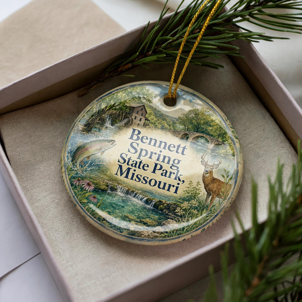 Bennett Spring State Park Missouri Watercolor Ceramic Ornament, Ozarks State Park Souvenir, Fishing & Trout Stream Keepsake — photo 2