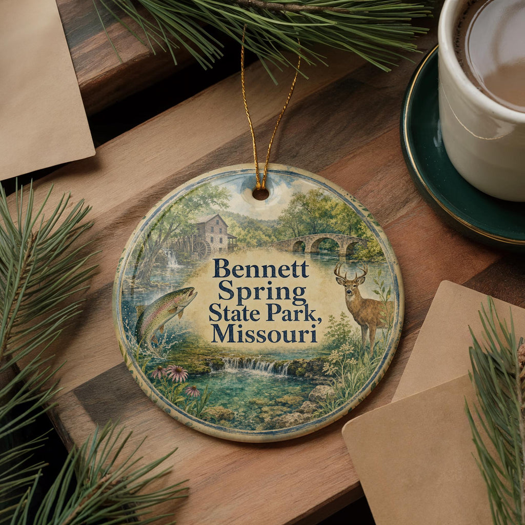 Bennett Spring State Park Missouri Watercolor Ceramic Ornament, Ozarks State Park Souvenir, Fishing & Trout Stream Keepsake — photo 5