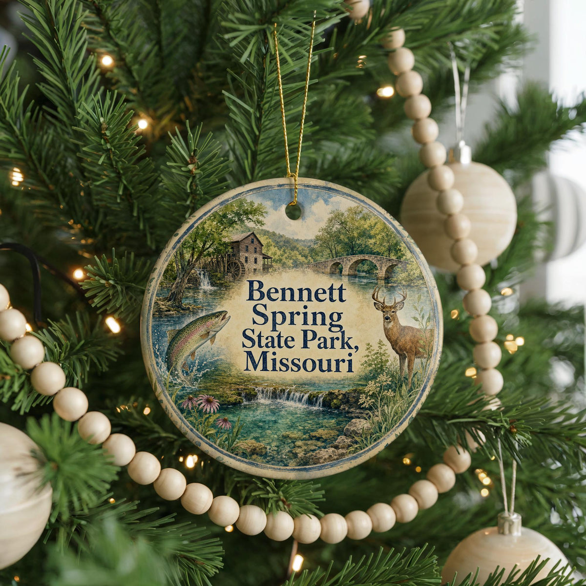 Bennett Spring State Park Missouri Watercolor Ceramic Ornament, Ozarks State Park Souvenir, Fishing & Trout Stream Keepsake — photo 6