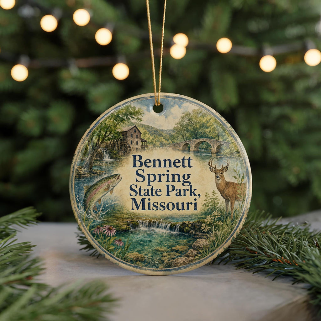 Bennett Spring State Park Missouri Watercolor Ceramic Ornament, Ozarks State Park Souvenir, Fishing & Trout Stream Keepsake — photo 7