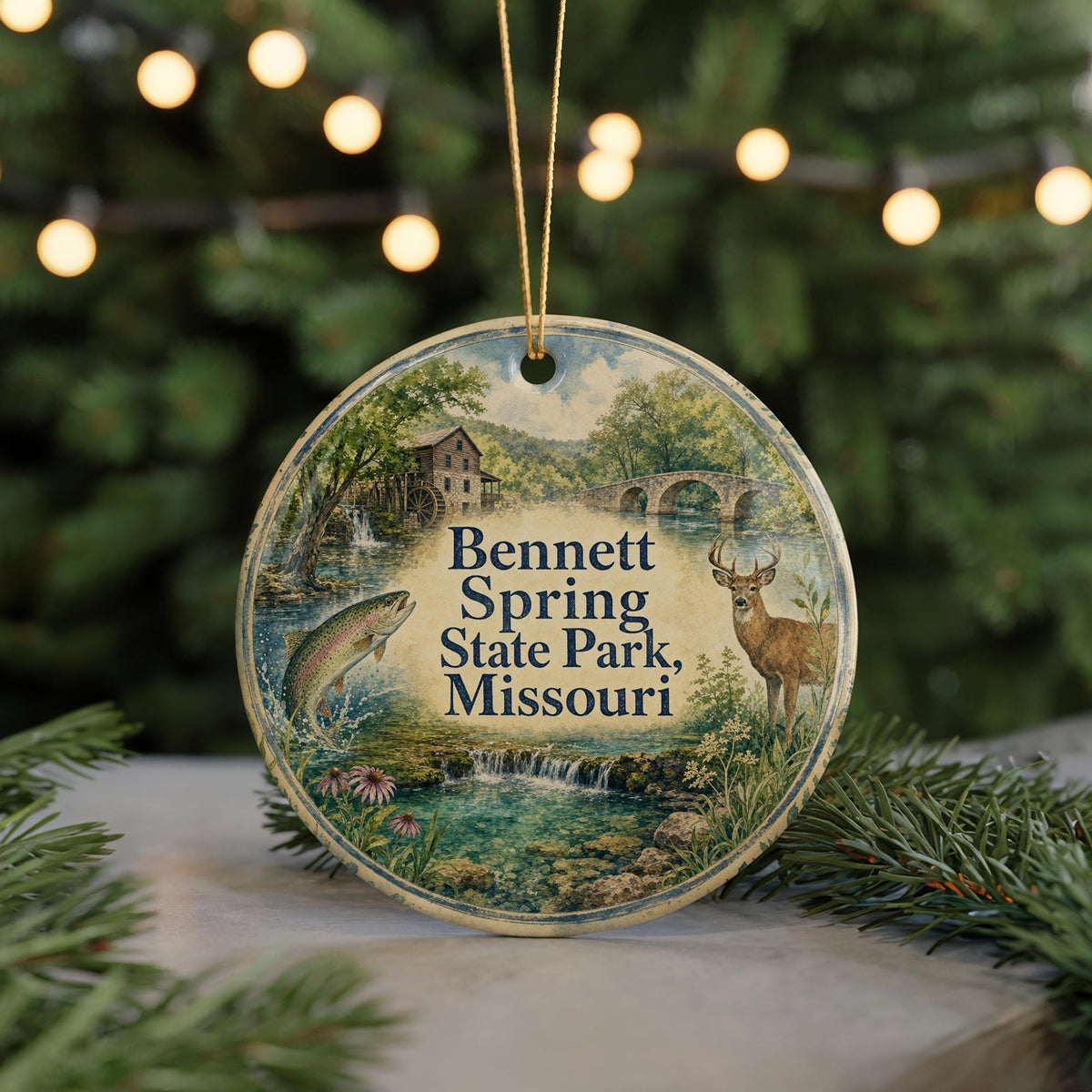 Bennett Spring State Park Missouri Watercolor Ceramic Ornament, Ozarks State Park Souvenir, Fishing & Trout Stream Keepsake — photo 7