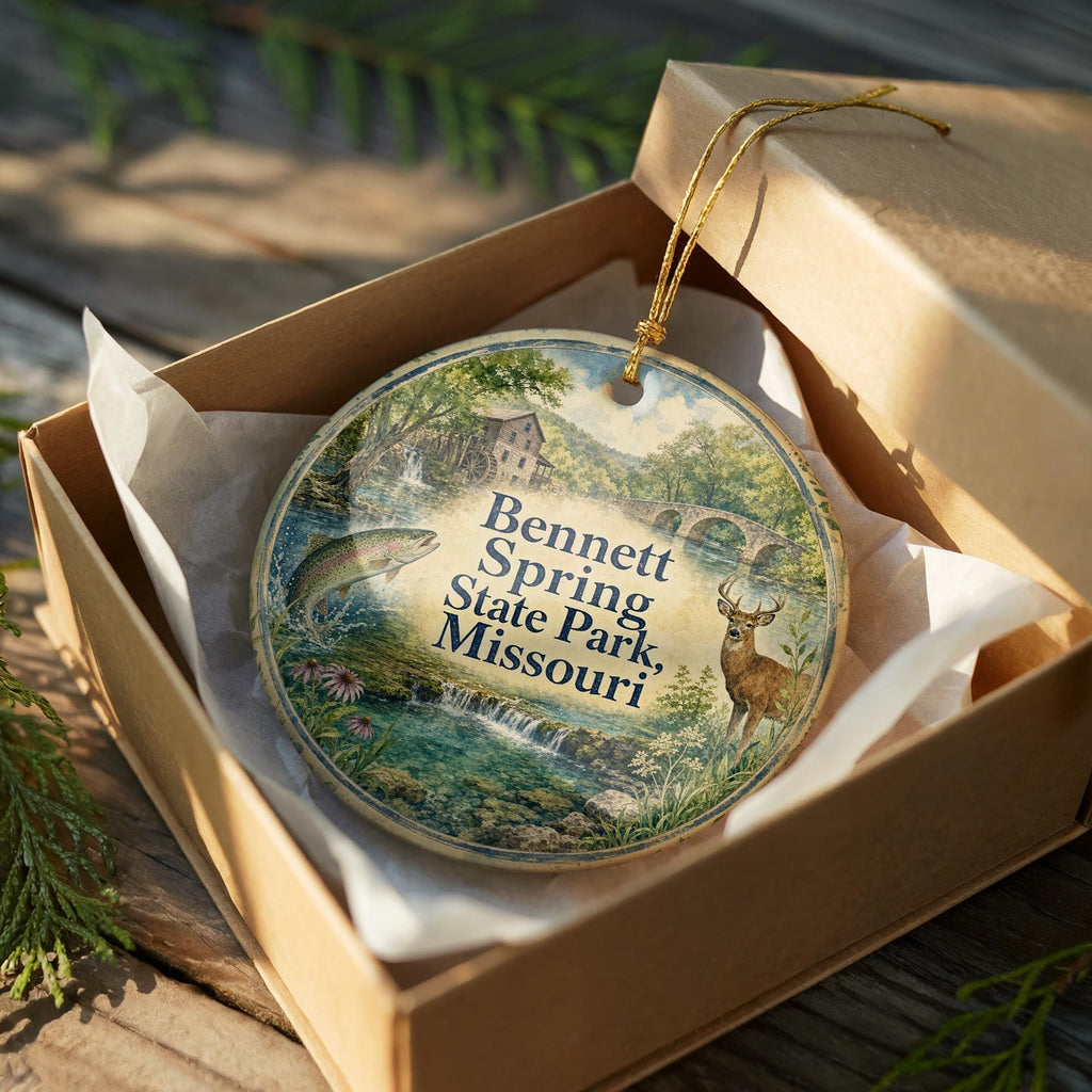 Bennett Spring State Park Missouri Watercolor Ceramic Ornament, Ozarks State Park Souvenir, Fishing & Trout Stream Keepsake — photo 8