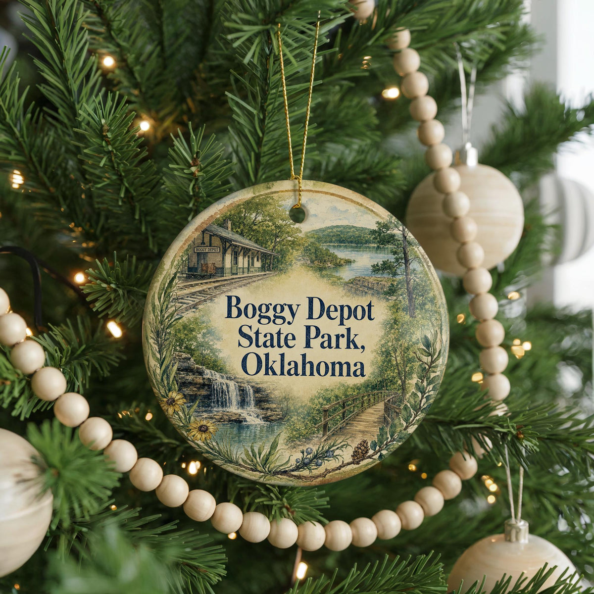Watercolor Boggy Depot State Park Oklahoma Ceramic Ornament, Oklahoma State Park Souvenir, Travel Keepsake Gift — photo 6