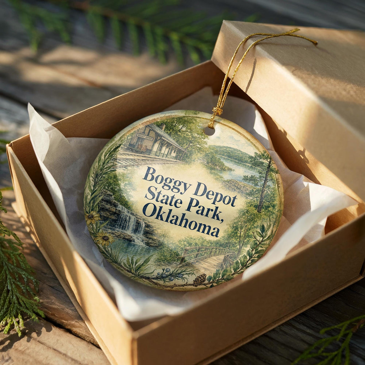 Watercolor Boggy Depot State Park Oklahoma Ceramic Ornament, Oklahoma State Park Souvenir, Travel Keepsake Gift — photo 8