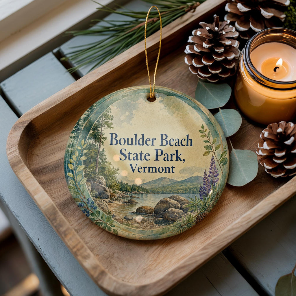 Boulder Beach State Park Vermont Watercolor Ceramic Ornament, Lake Champlain Travel Souvenir, Vermont State Park Keepsake — photo 2