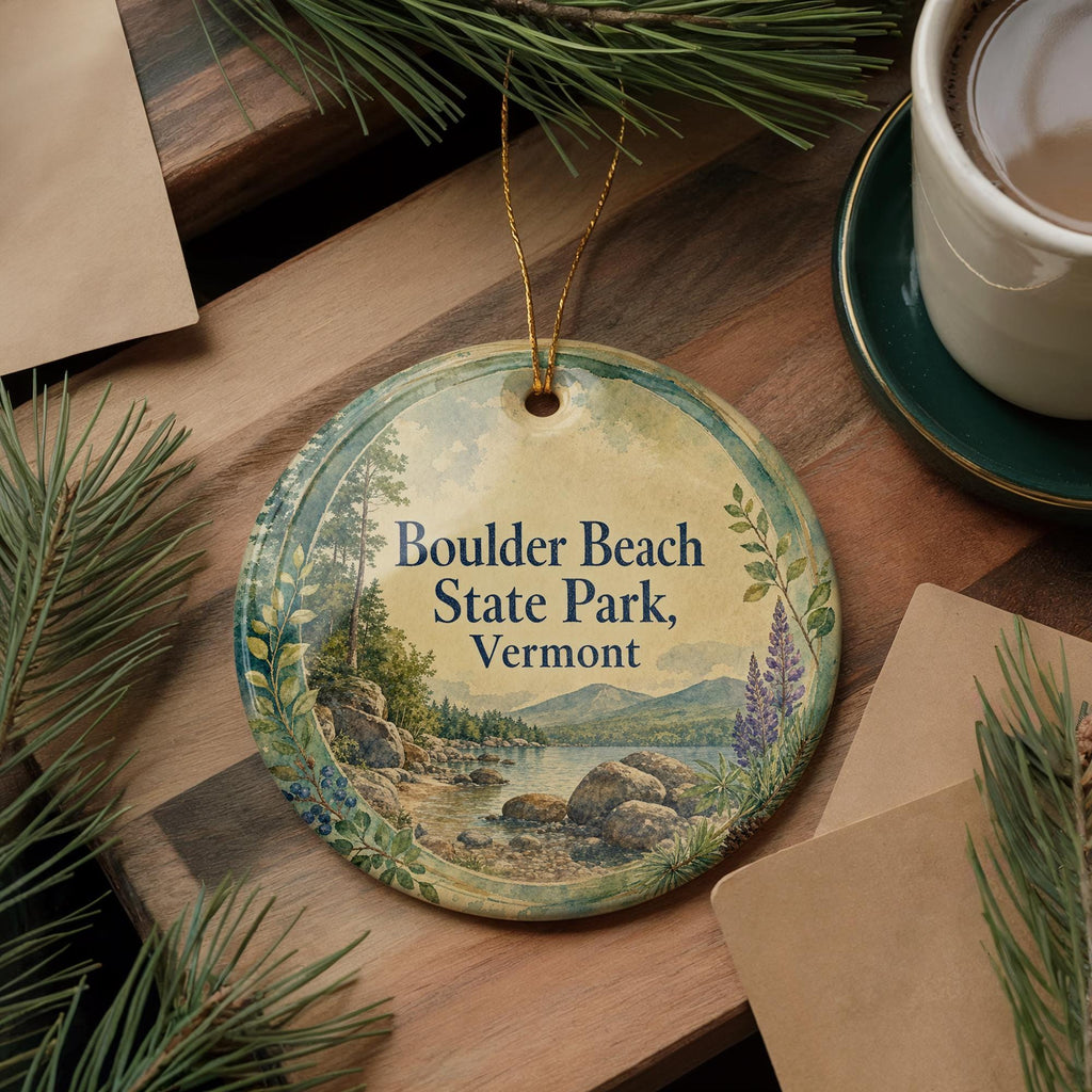 Boulder Beach State Park Vermont Watercolor Ceramic Ornament, Lake Champlain Travel Souvenir, Vermont State Park Keepsake — photo 5