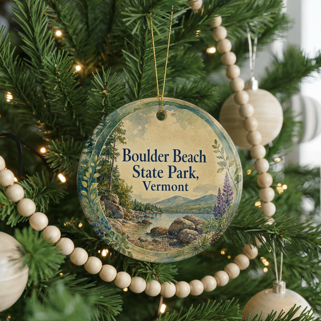 Boulder Beach State Park Vermont Watercolor Ceramic Ornament, Lake Champlain Travel Souvenir, Vermont State Park Keepsake — photo 6
