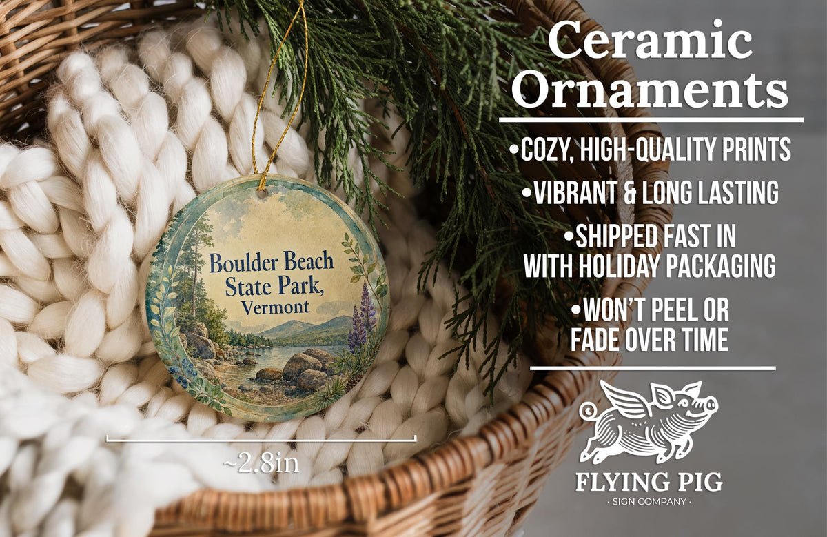 Boulder Beach State Park Vermont Watercolor Ceramic Ornament, Lake Champlain Travel Souvenir, Vermont State Park Keepsake — photo 9