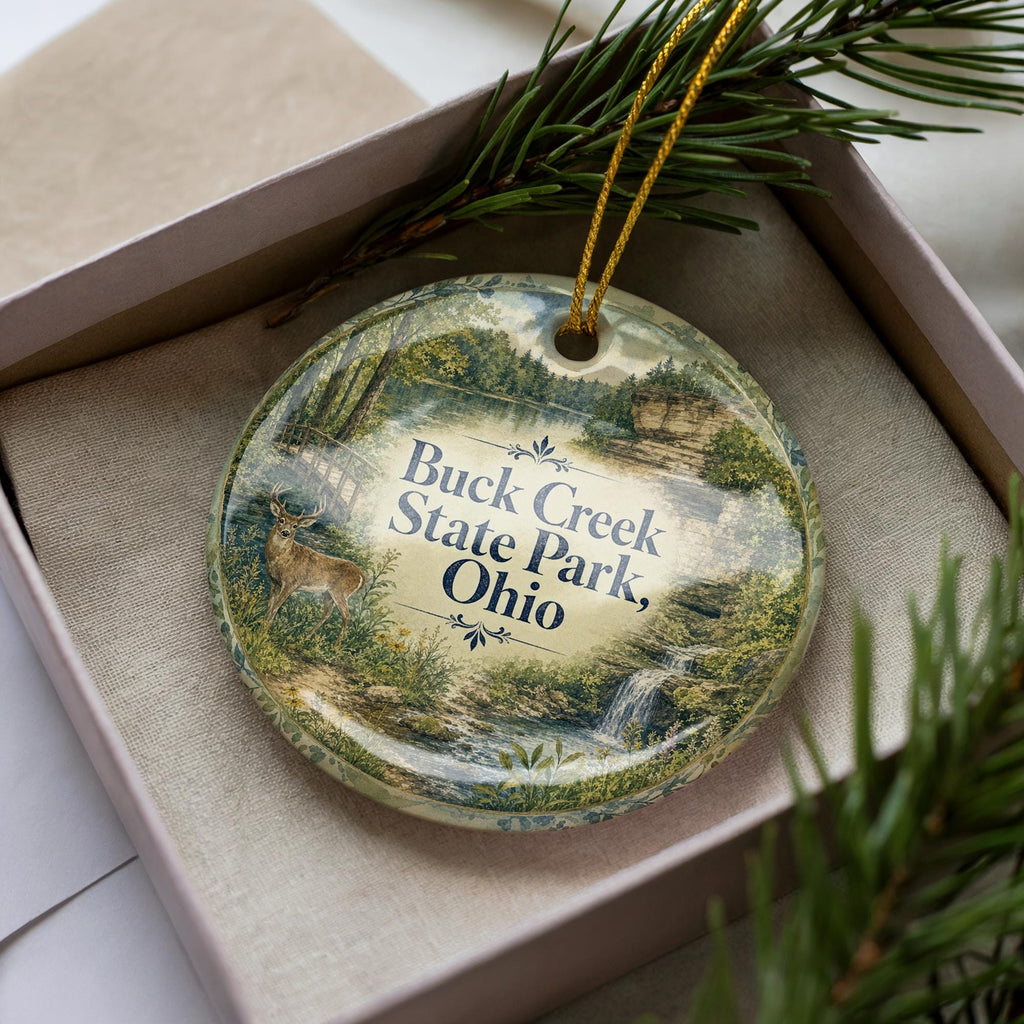 Buck Creek State Park Ohio Watercolor Ceramic Ornament, Springfield Ohio State Park Souvenir, Ohio Travel Keepsake Gift — photo 2