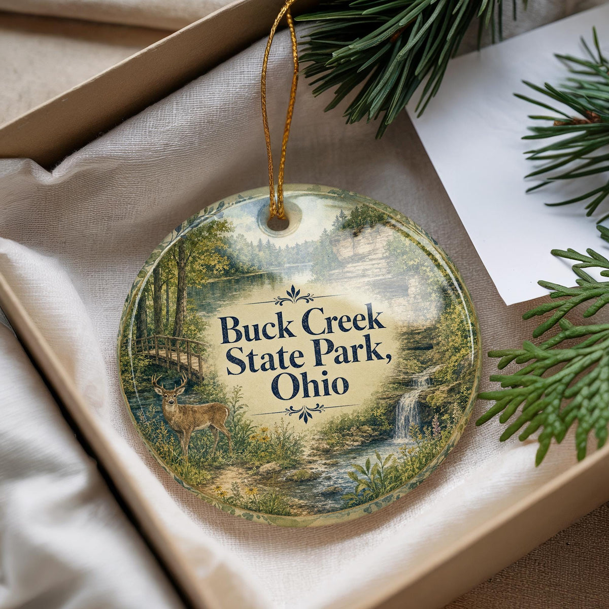 Buck Creek State Park Ohio Watercolor Ceramic Ornament, Springfield Ohio State Park Souvenir, Ohio Travel Keepsake Gift — photo 4
