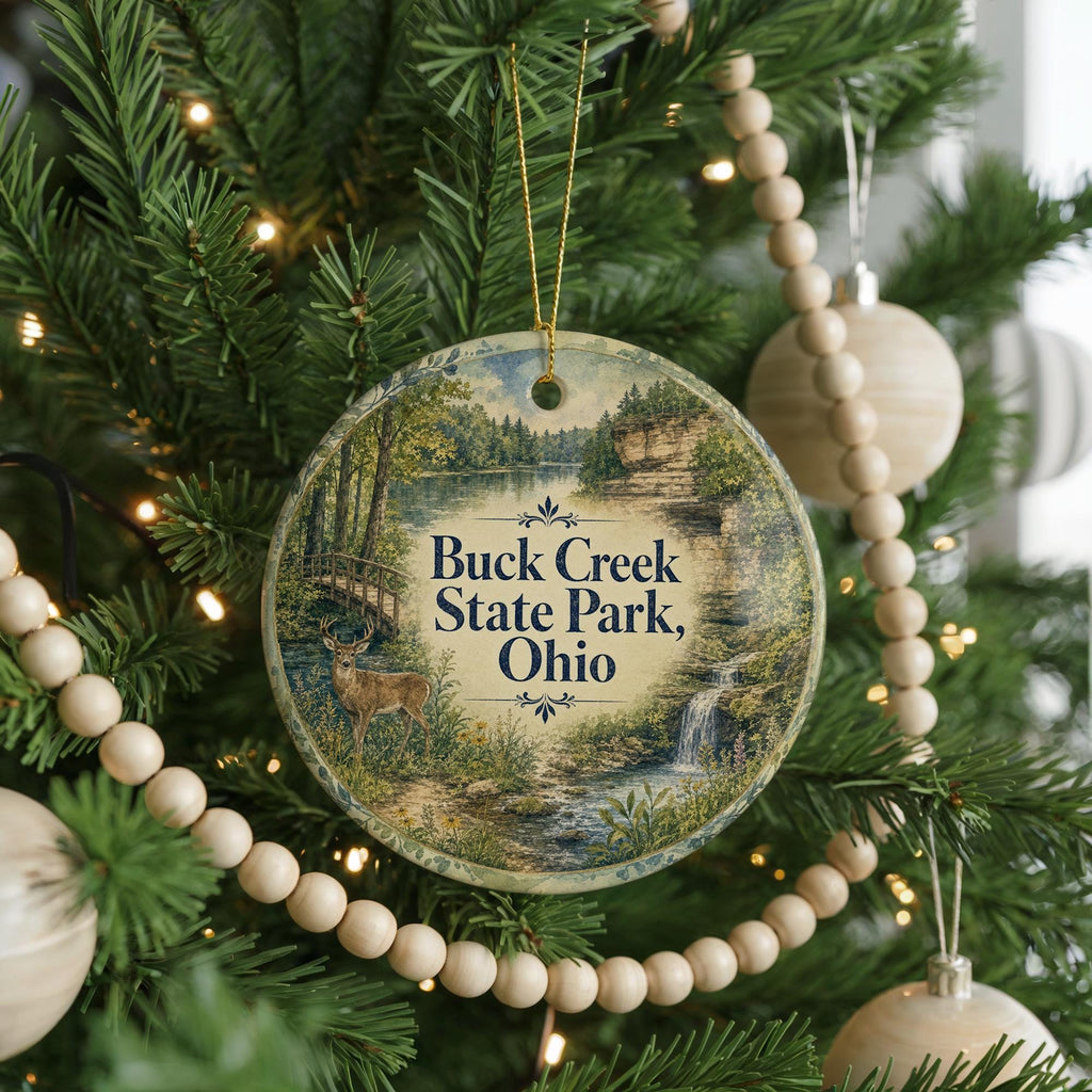 Buck Creek State Park Ohio Watercolor Ceramic Ornament, Springfield Ohio State Park Souvenir, Ohio Travel Keepsake Gift — photo 6