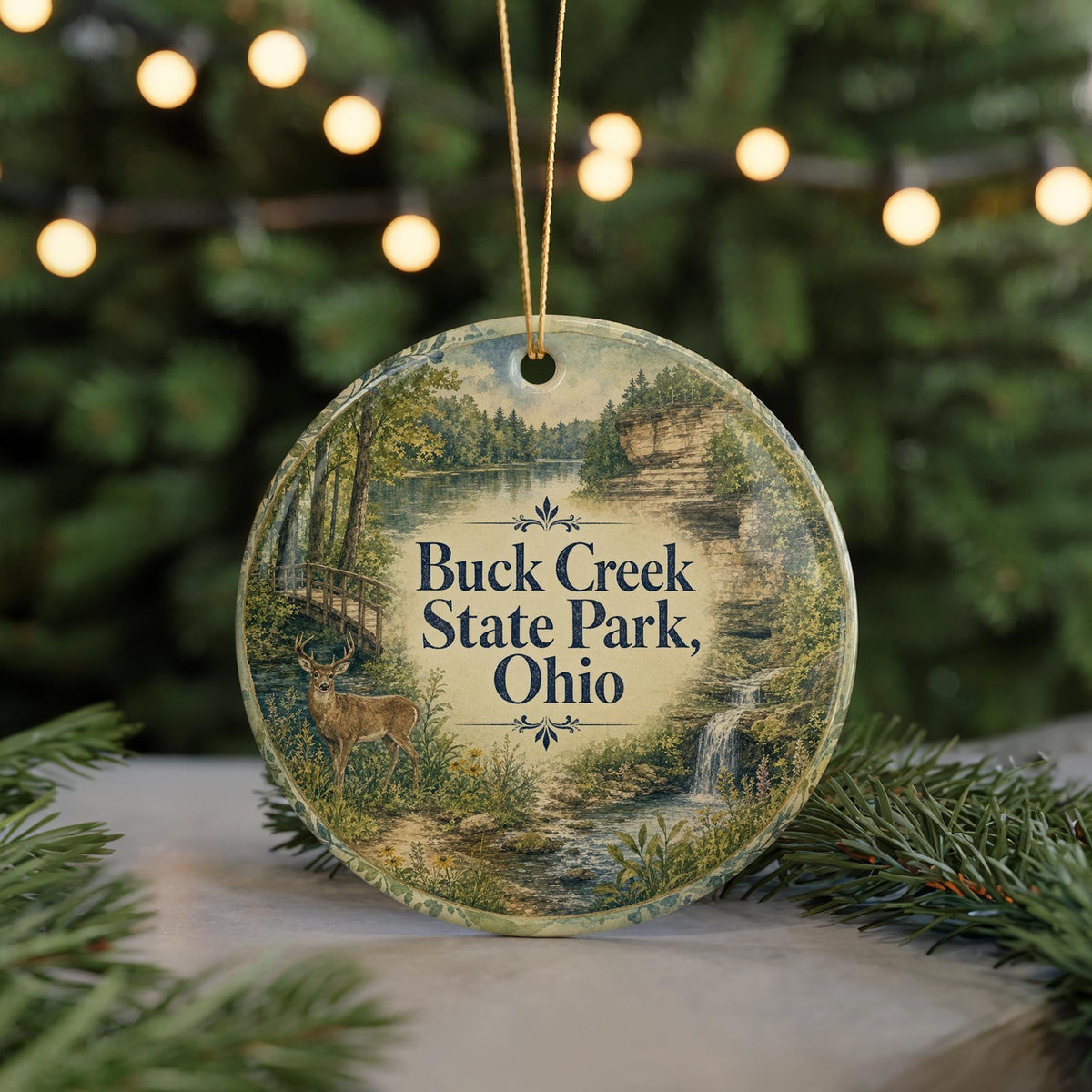 Buck Creek State Park Ohio Watercolor Ceramic Ornament, Springfield Ohio State Park Souvenir, Ohio Travel Keepsake Gift — photo 7