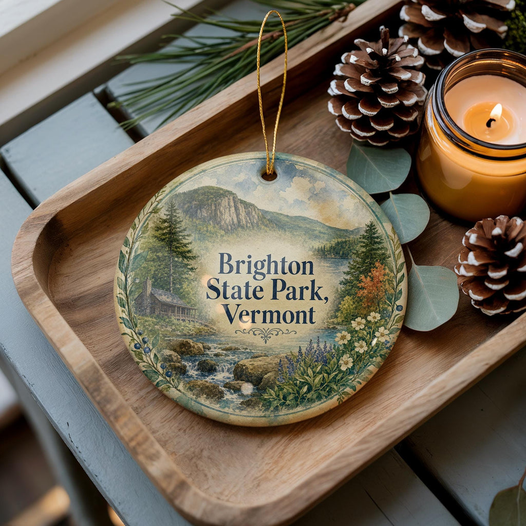 Brighton State Park Vermont Watercolor Ceramic Ornament, Northeast Kingdom VT Nature Souvenir, Lake & Forest Keepsake Gift — photo 2