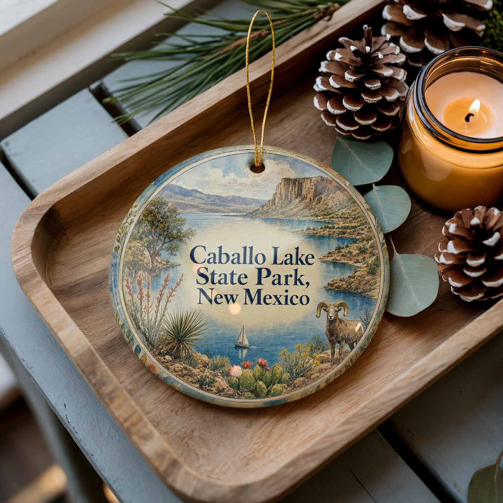 Caballo Lake State Park New Mexico Watercolor Ceramic Ornament, Travel Souvenir, Southwest Landscape Keepsake Gift — photo 3