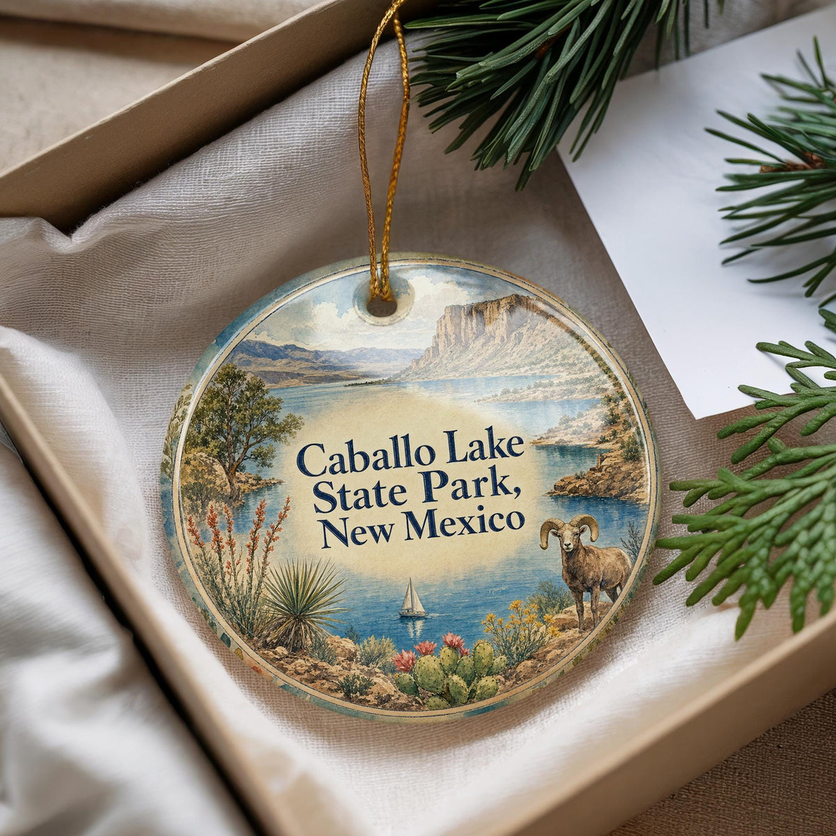 Caballo Lake State Park New Mexico Watercolor Ceramic Ornament, Travel Souvenir, Southwest Landscape Keepsake Gift — photo 4