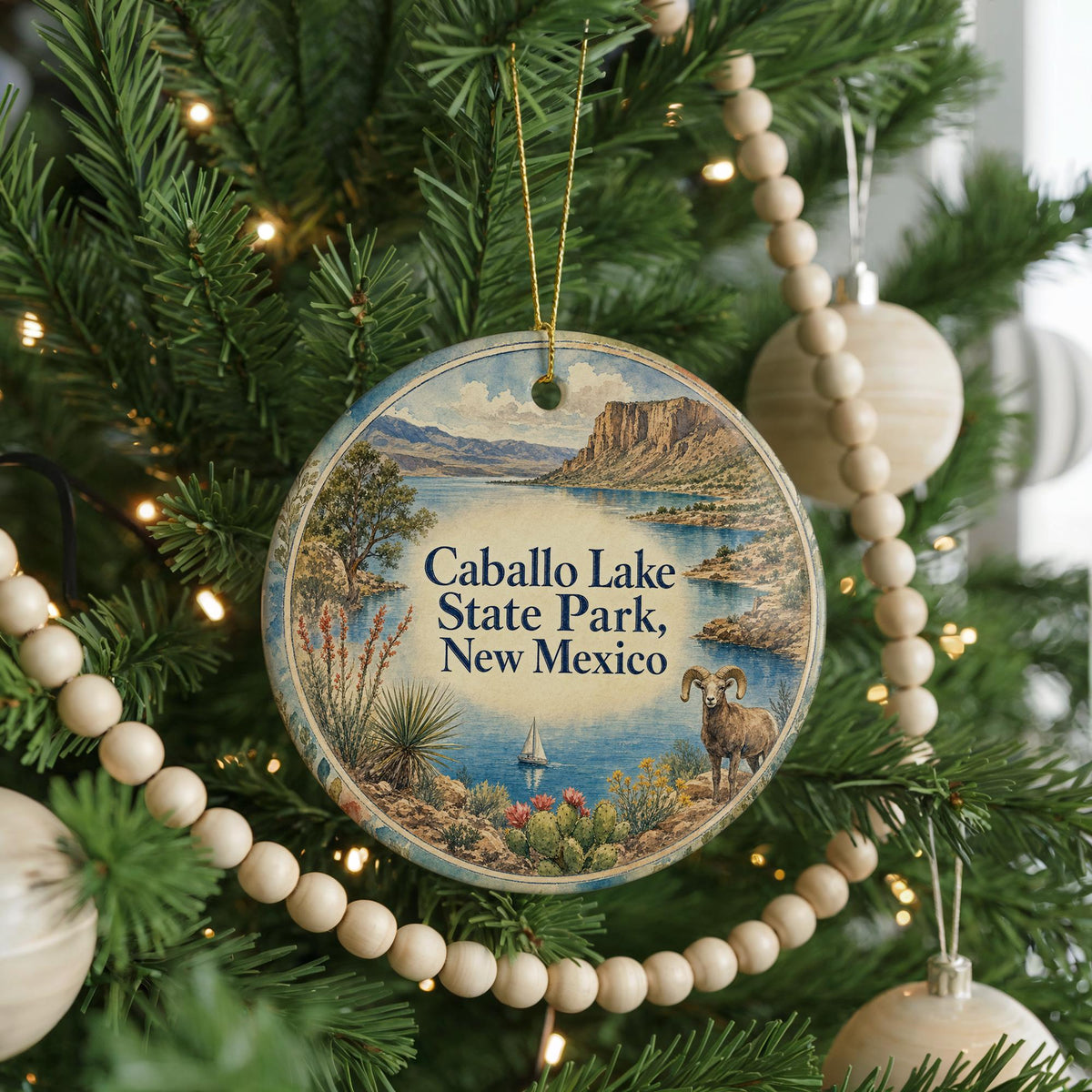 Caballo Lake State Park New Mexico Watercolor Ceramic Ornament, Travel Souvenir, Southwest Landscape Keepsake Gift — photo 6