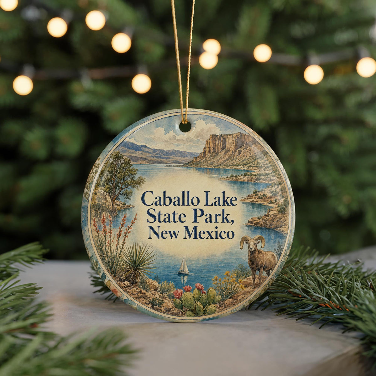 Caballo Lake State Park New Mexico Watercolor Ceramic Ornament, Travel Souvenir, Southwest Landscape Keepsake Gift — photo 7
