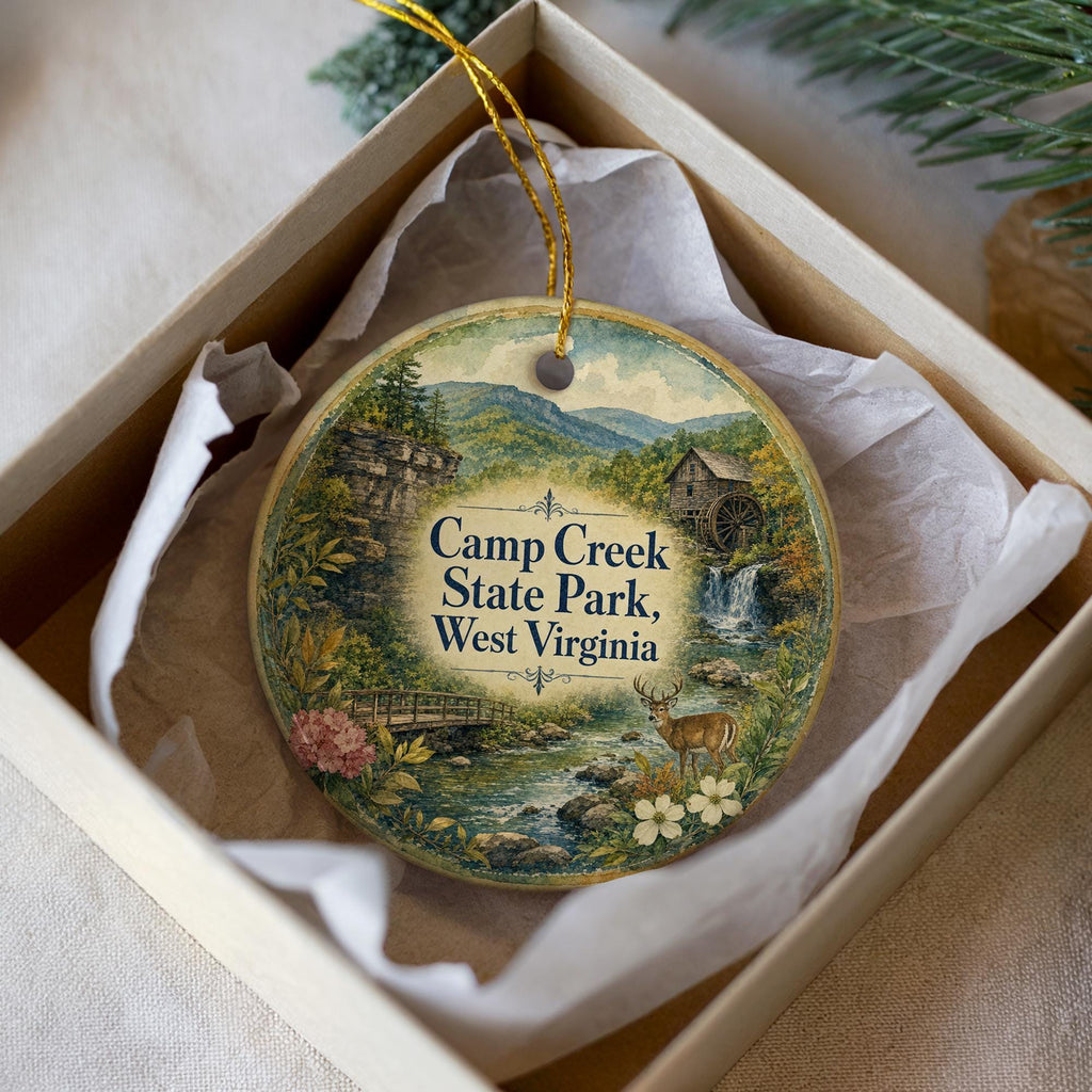 Camp Creek State Park West Virginia Watercolor Ceramic Ornament, WV State Park Souvenir, Camp Creek Keepsake Gift — photo 1